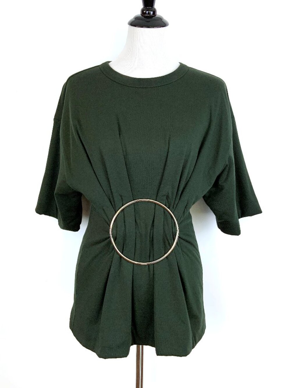 Dries Van Noten O-Ring Gathered Keyhole T-Shirt Olive Green Sz S
